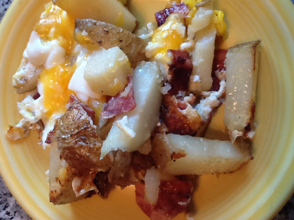 country eggs and potatoes plated